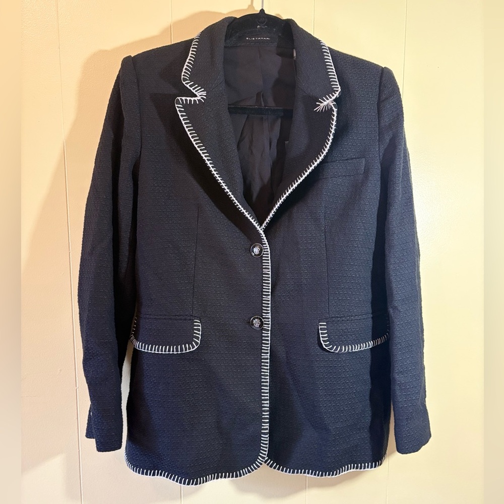 Elie Tahari Charcoal Blazer with Contrasting Stitching
